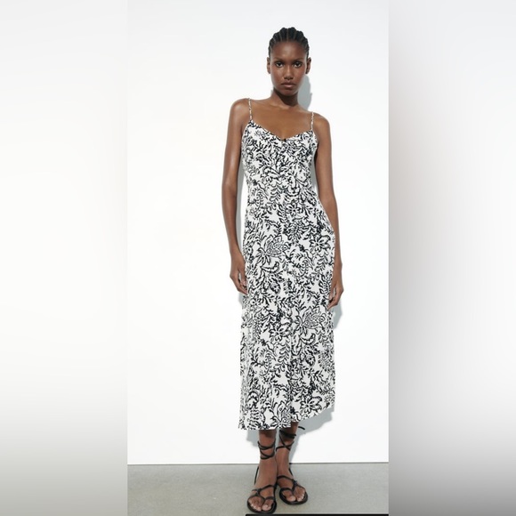 NWT Zara MIDI LINGERIE STYLE PRINT DRESS Size- LARGE - Picture 2 of 11